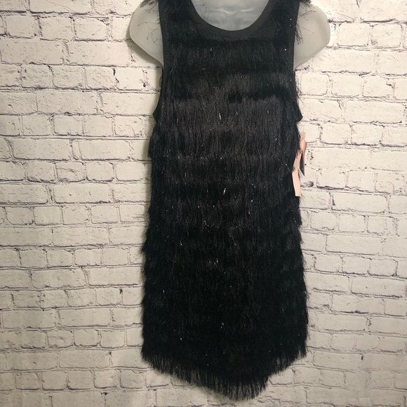 Avec Les Filles Metallic Fringe Black Cocktail Party Club Short Mini Dress - Picture 4 of 15